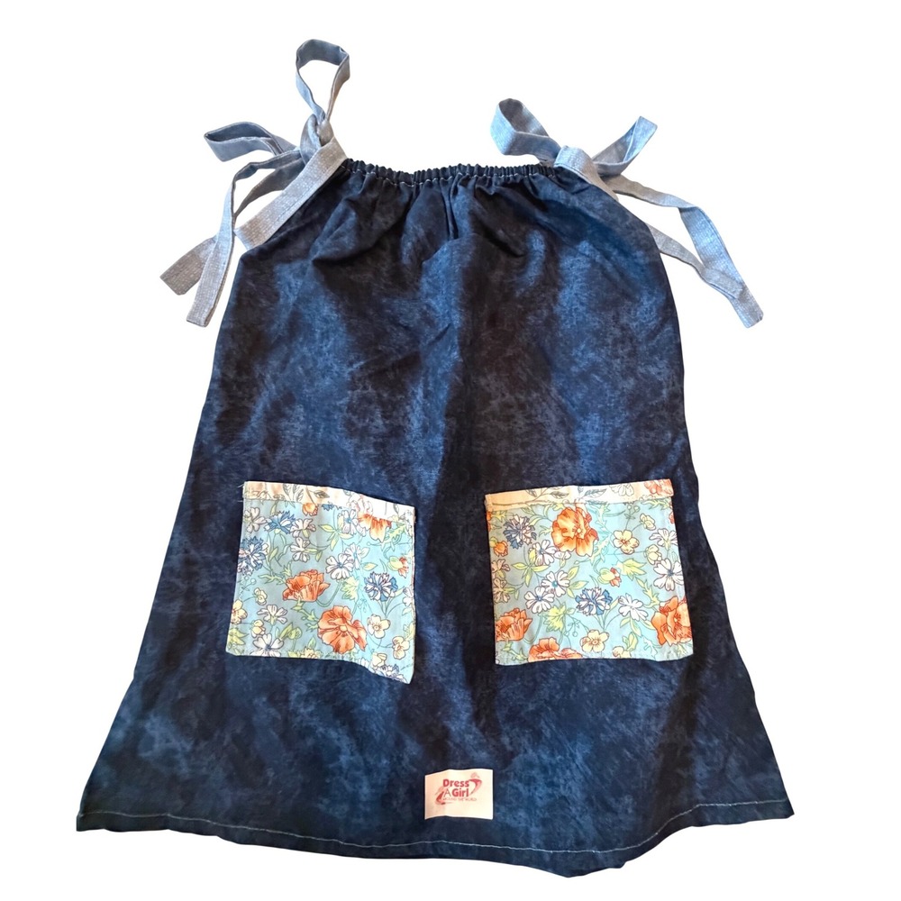 Dress a Girl Around the World Blue Pillowcase Dress Floral Pocket